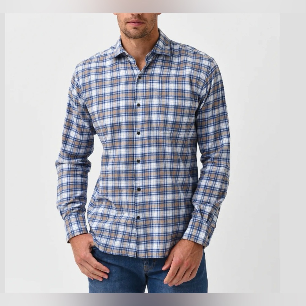 NEW Peter Millar Crown Arcadia Falls Button Down, Blue / Tan / White, Men’s XXL
